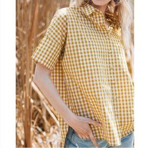 Tradlands Box Top Golden Gingham mustard yellow button-down shirt S